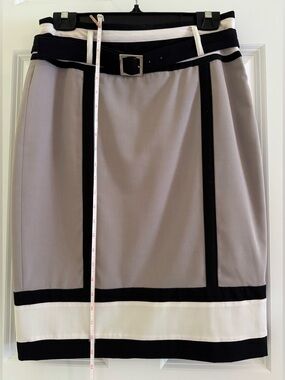 Worthington Grey Pencil Skirt with Black & White Trim